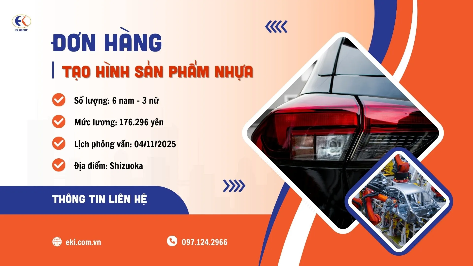 Tuyển 6 nam 3 nữ nhân viên đơn hàng tạo hình sản phẩm nhựa tại Shizuoka